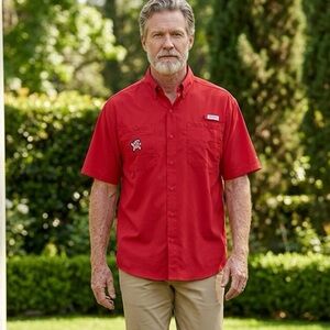 NWT University Maryland Terrapins UPF 50 Red Short Sleeve Button Shirt Size XL